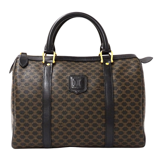 CELINE セリーヌ ハンドバッグ マカダム ブラック ブラウン PVC レディース 【中古】