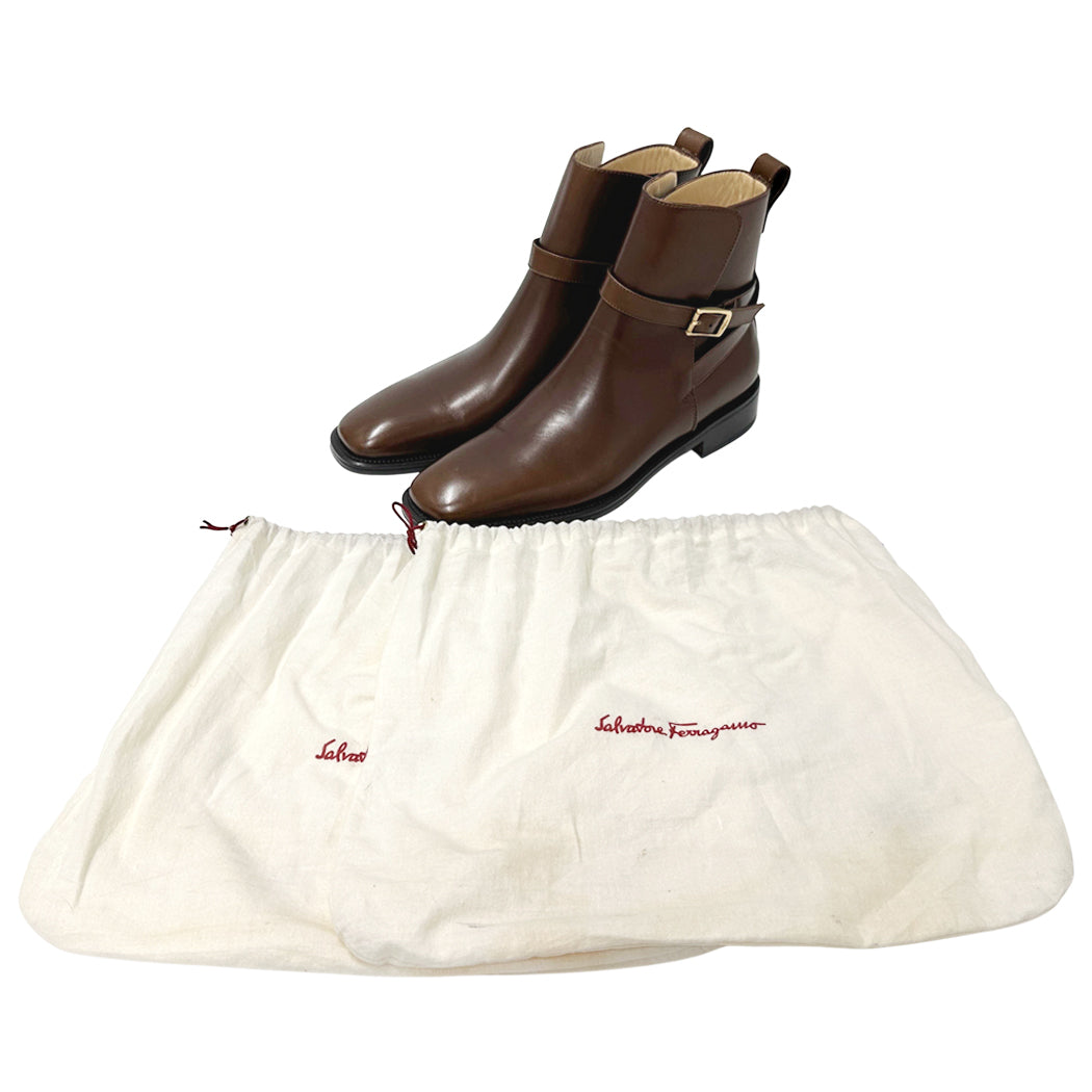 Ferragamo フェラガモ ブーツ ブラウン レザー メンズ 9 1/2 27.5cm 【中古】