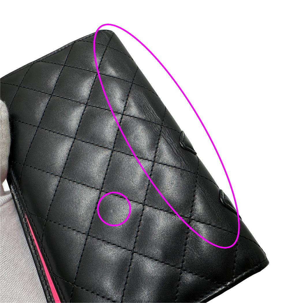 CHANEL シャネル 長財布 カンボン ブラック ラムスキン レディース 【中古】