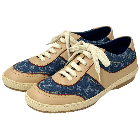 LOUIS VUITTON ルイ・ヴィトン スニーカー モノグラム デニム ブルー ベージュ レディース 【中古】