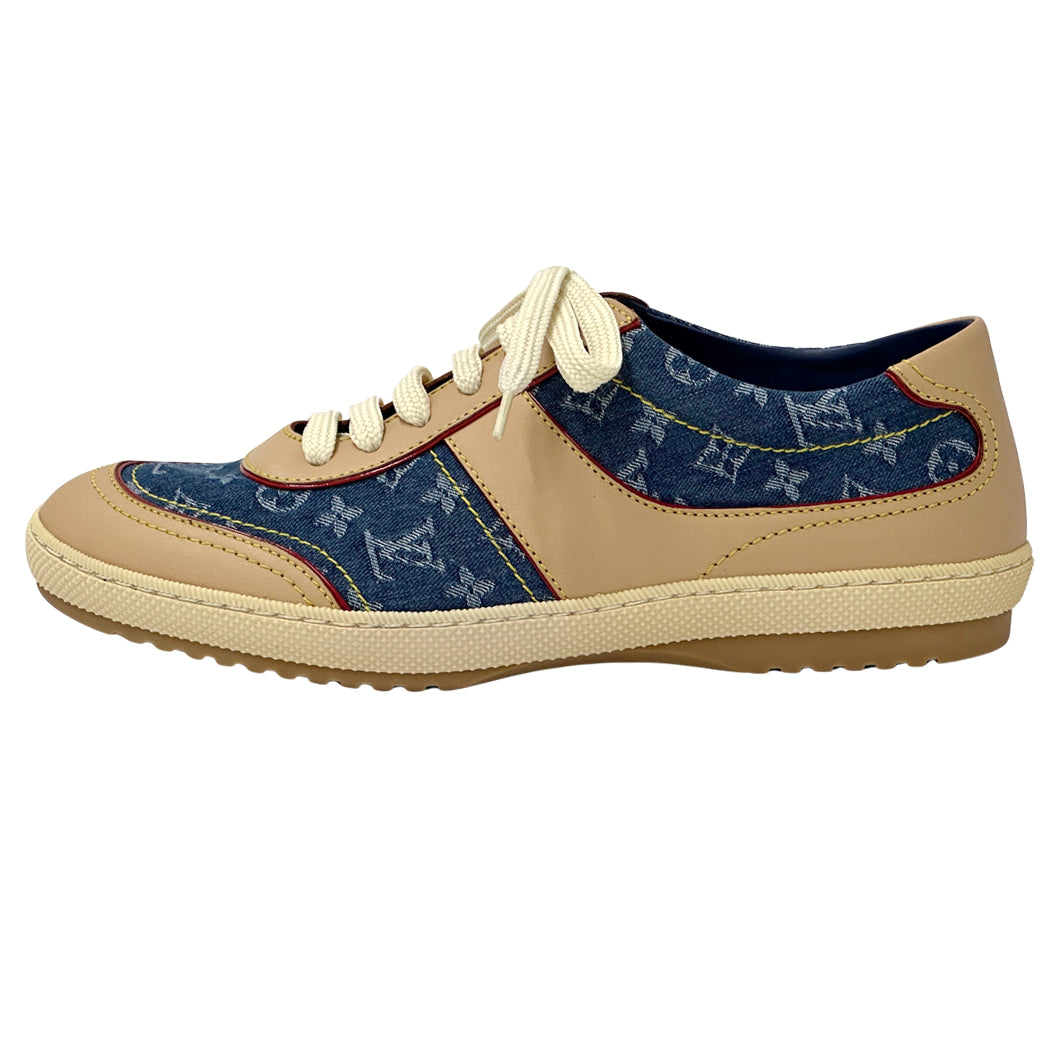 LOUIS VUITTON ルイ・ヴィトン スニーカー モノグラム デニム ブルー ベージュ レディース 【中古】