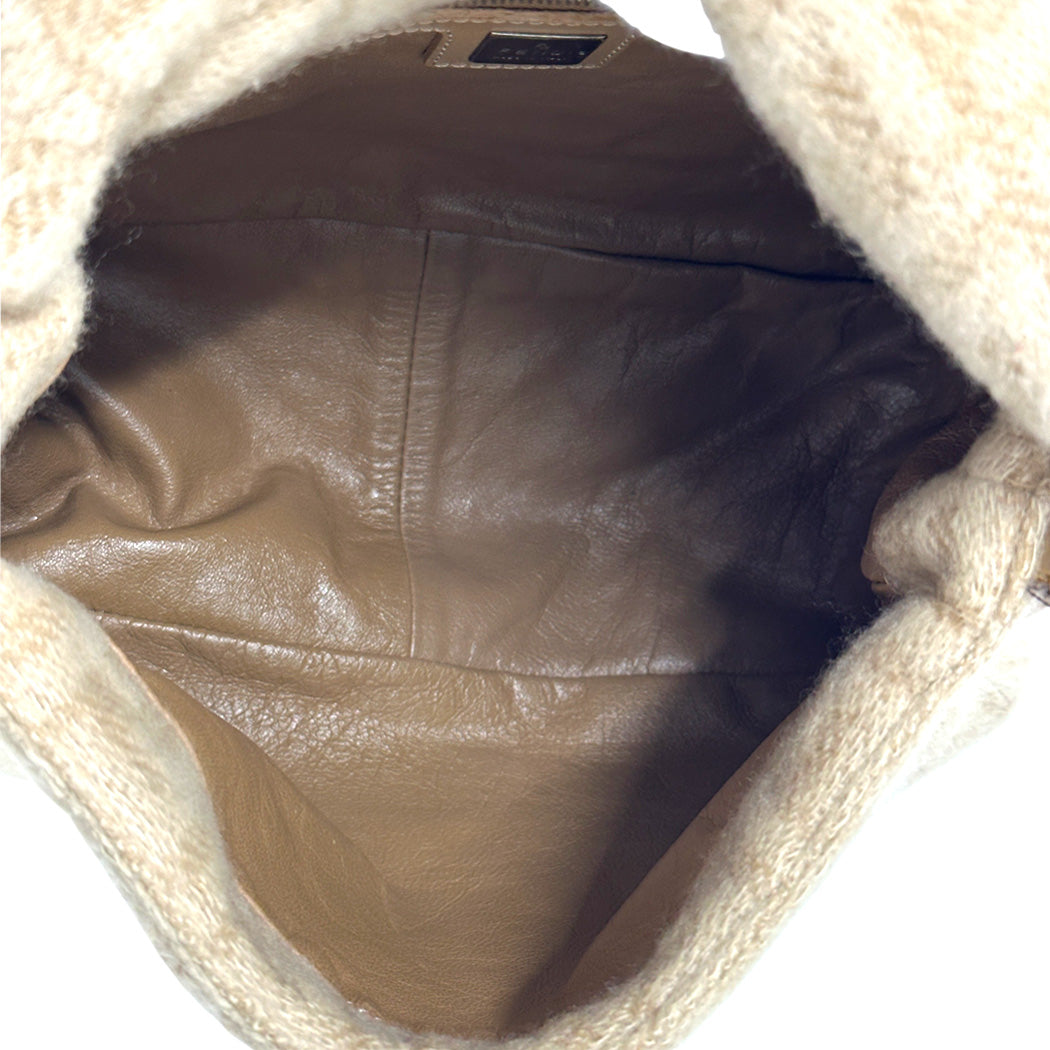 FENDI フェンディ ショルダーバッグ マンマバケット ベージュ ウール レディース 【中古】