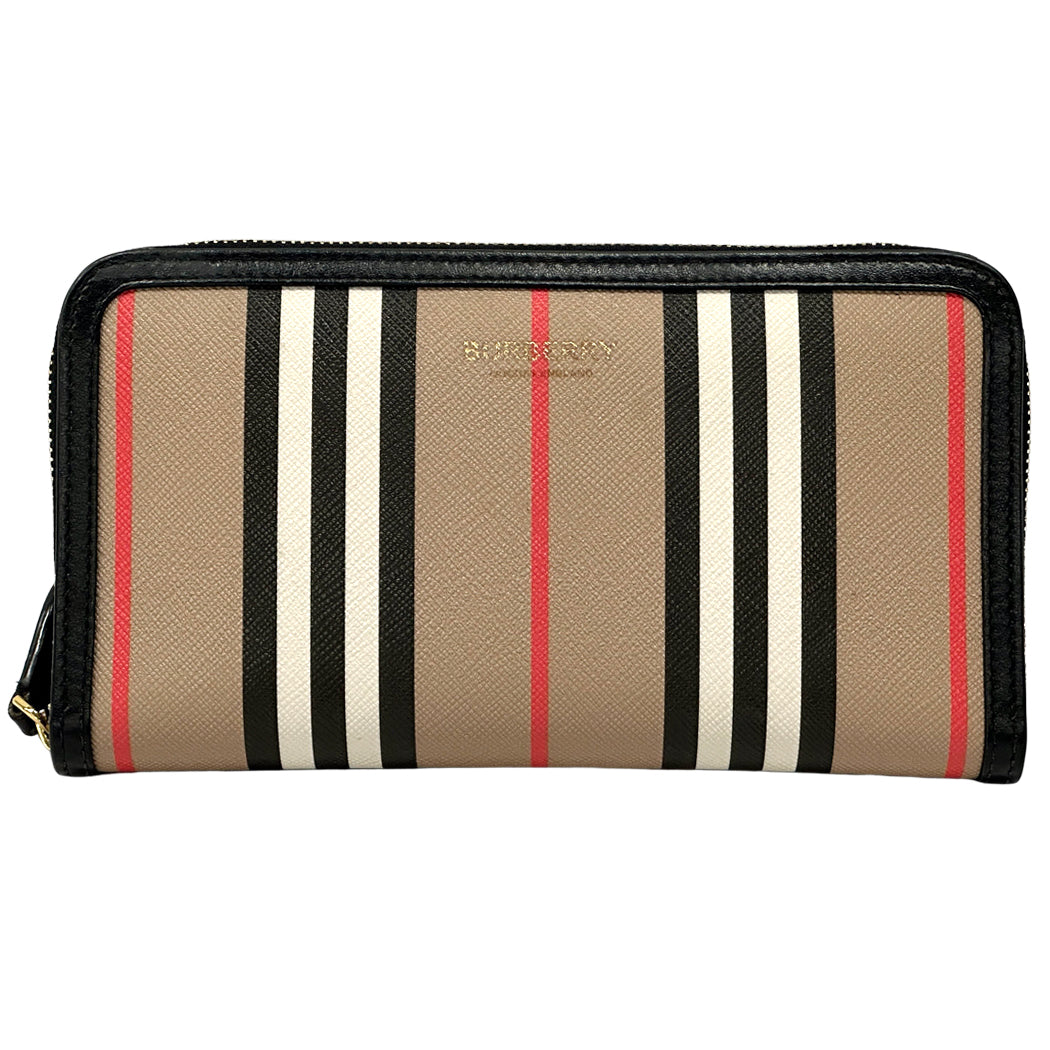 BURBERRY バーバリー 長財布 ブラウン PVC レディース メンズ チェック ラウンドファスナー 【中古】