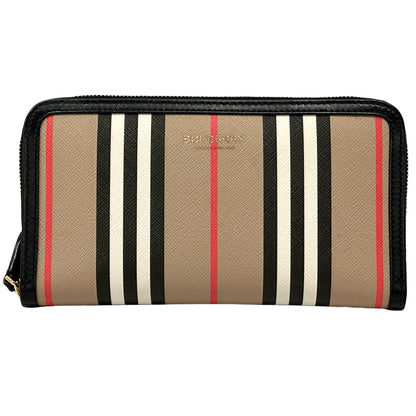 BURBERRY バーバリー 長財布 ブラウン PVC レディース メンズ チェック ラウンドファスナー 【中古】