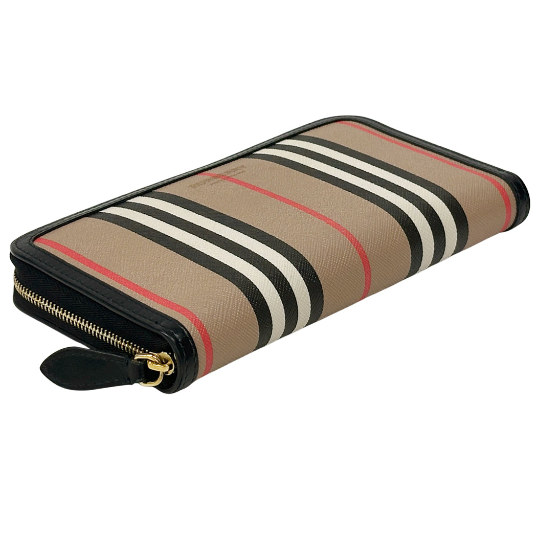 BURBERRY バーバリー 長財布 ブラウン PVC レディース メンズ チェック ラウンドファスナー 【中古】