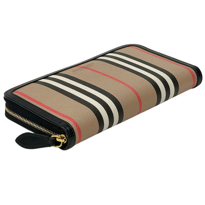 BURBERRY バーバリー 長財布 ブラウン PVC レディース メンズ チェック ラウンドファスナー 【中古】