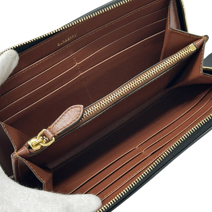 BURBERRY バーバリー 長財布 ブラウン PVC レディース メンズ チェック ラウンドファスナー 【中古】