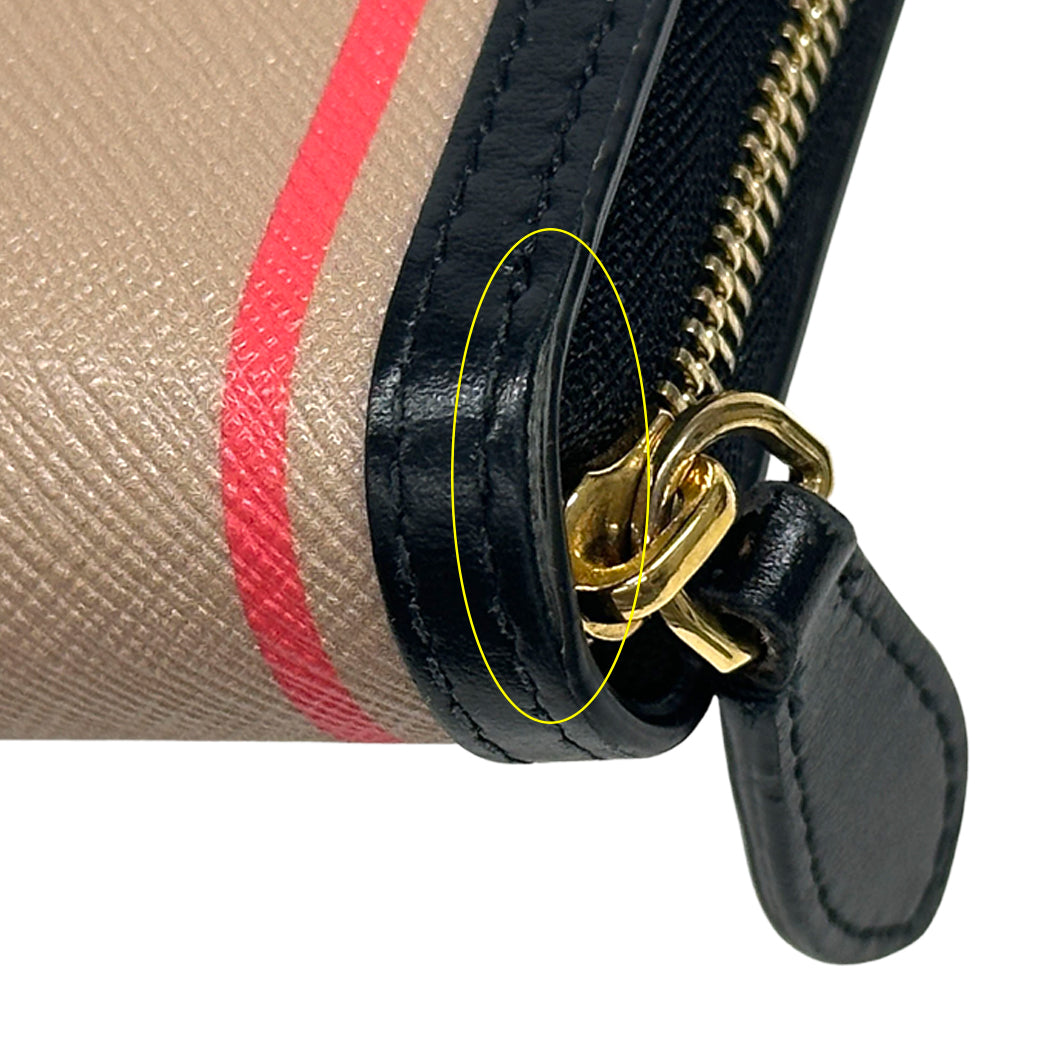 BURBERRY バーバリー 長財布 ブラウン PVC レディース メンズ チェック ラウンドファスナー 【中古】