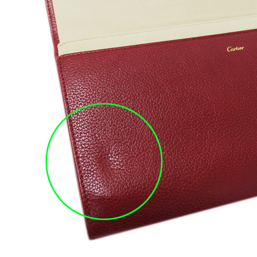 Cartier カルティエ アクセサリーポーチ ボルドー レザー レディース メンズ 【中古】
