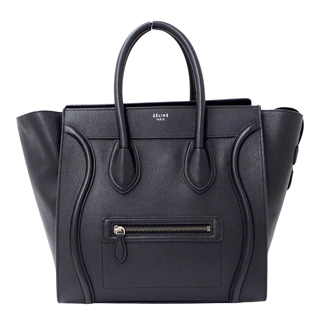 CELINE セリーヌ ラゲージ ミニショッパー ハンドバッグ ダークネイビー ブラック レザー レディース 【中古】