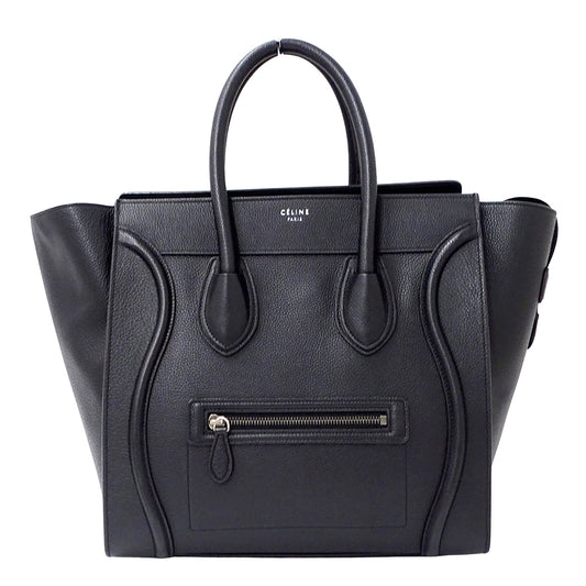 CELINE セリーヌ ラゲージ ミニショッパー ハンドバッグ ダークネイビー ブラック レザー レディース 【中古】
