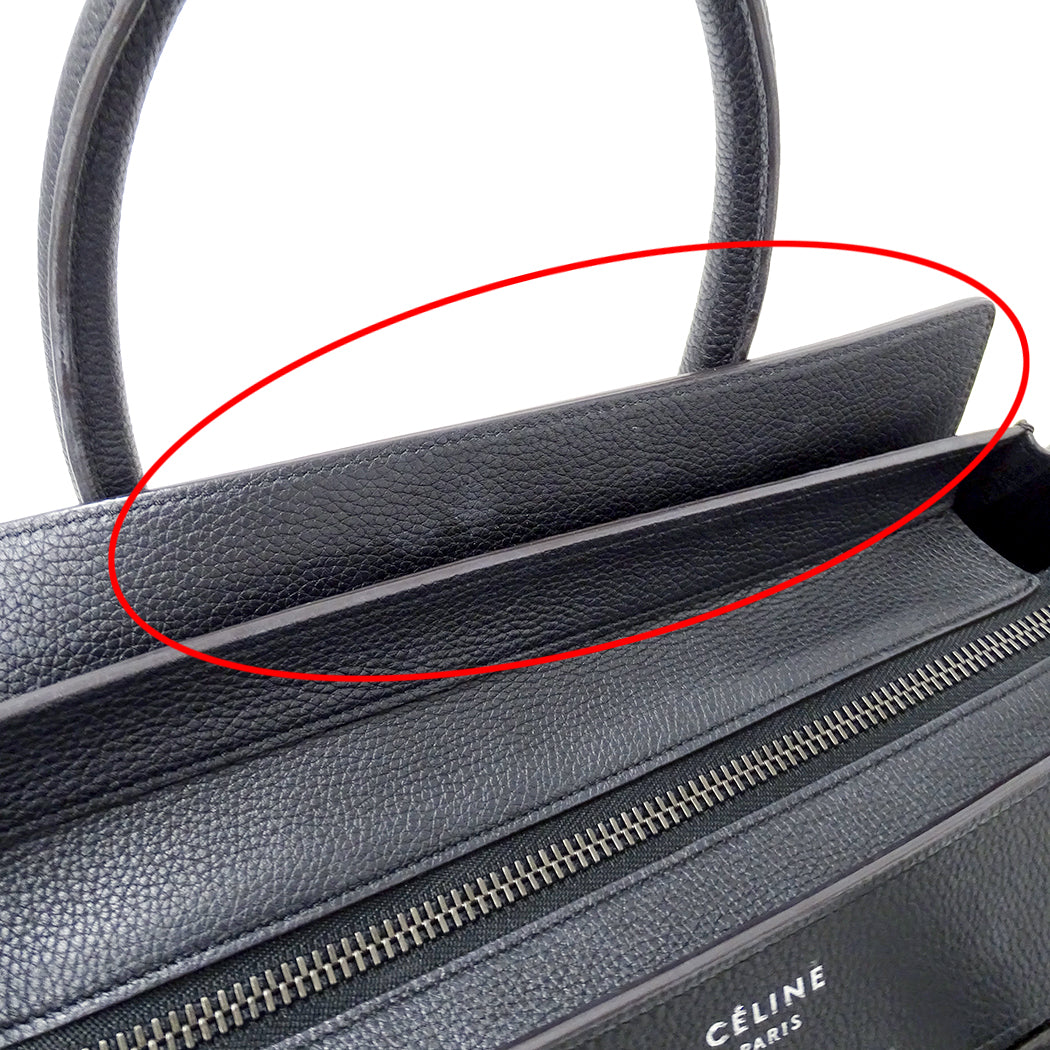 CELINE セリーヌ ラゲージ ミニショッパー ハンドバッグ ダークネイビー ブラック レザー レディース 【中古】