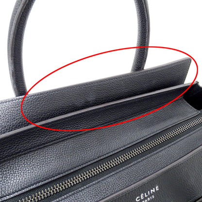 CELINE セリーヌ ラゲージ ミニショッパー ハンドバッグ ダークネイビー ブラック レザー レディース 【中古】
