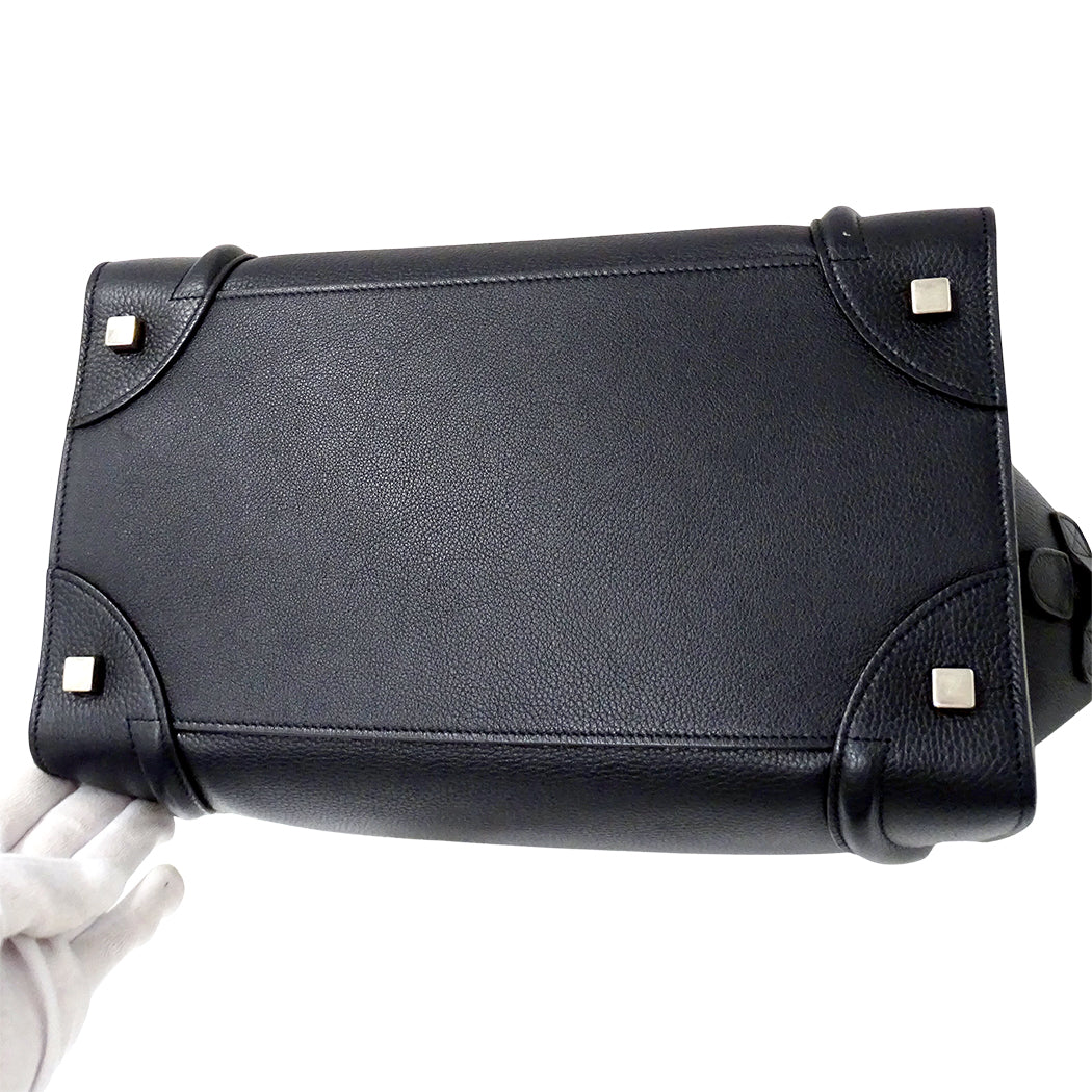 CELINE セリーヌ ラゲージ ミニショッパー ハンドバッグ ダークネイビー ブラック レザー レディース 【中古】