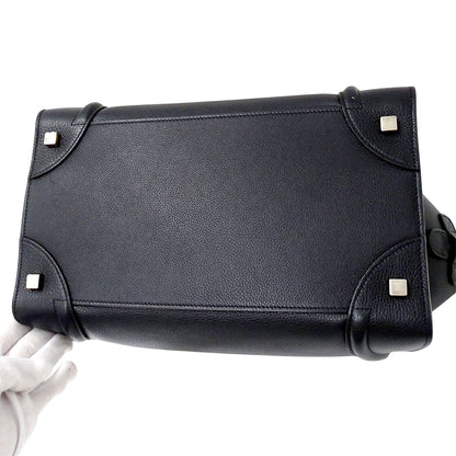 CELINE セリーヌ ラゲージ ミニショッパー ハンドバッグ ダークネイビー ブラック レザー レディース 【中古】