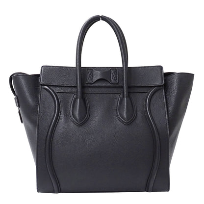 CELINE セリーヌ ラゲージ ミニショッパー ハンドバッグ ダークネイビー ブラック レザー レディース 【中古】
