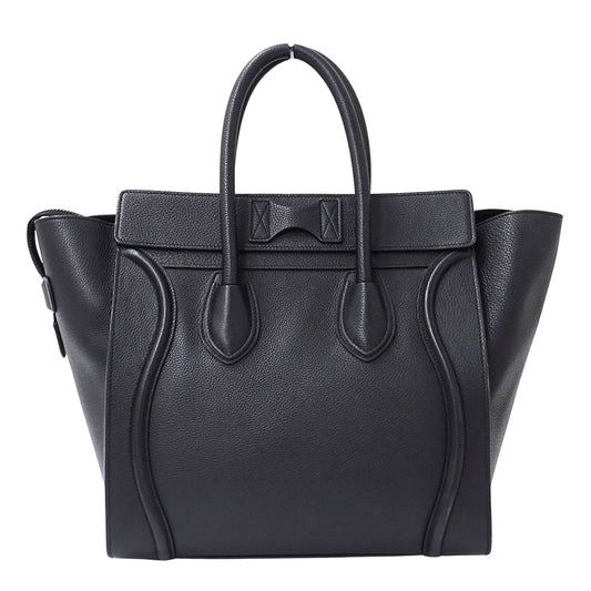 CELINE セリーヌ ラゲージ ミニショッパー ハンドバッグ ダークネイビー ブラック レザー レディース 【中古】