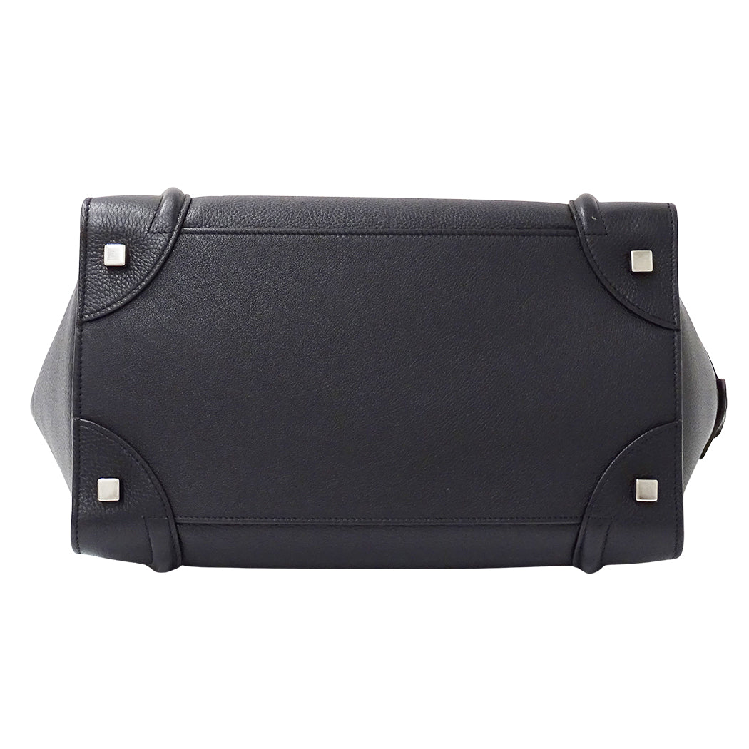 CELINE セリーヌ ラゲージ ミニショッパー ハンドバッグ ダークネイビー ブラック レザー レディース 【中古】