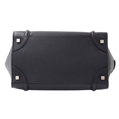 CELINE セリーヌ ラゲージ ミニショッパー ハンドバッグ ダークネイビー ブラック レザー レディース 【中古】