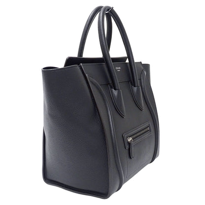 CELINE セリーヌ ラゲージ ミニショッパー ハンドバッグ ダークネイビー ブラック レザー レディース 【中古】