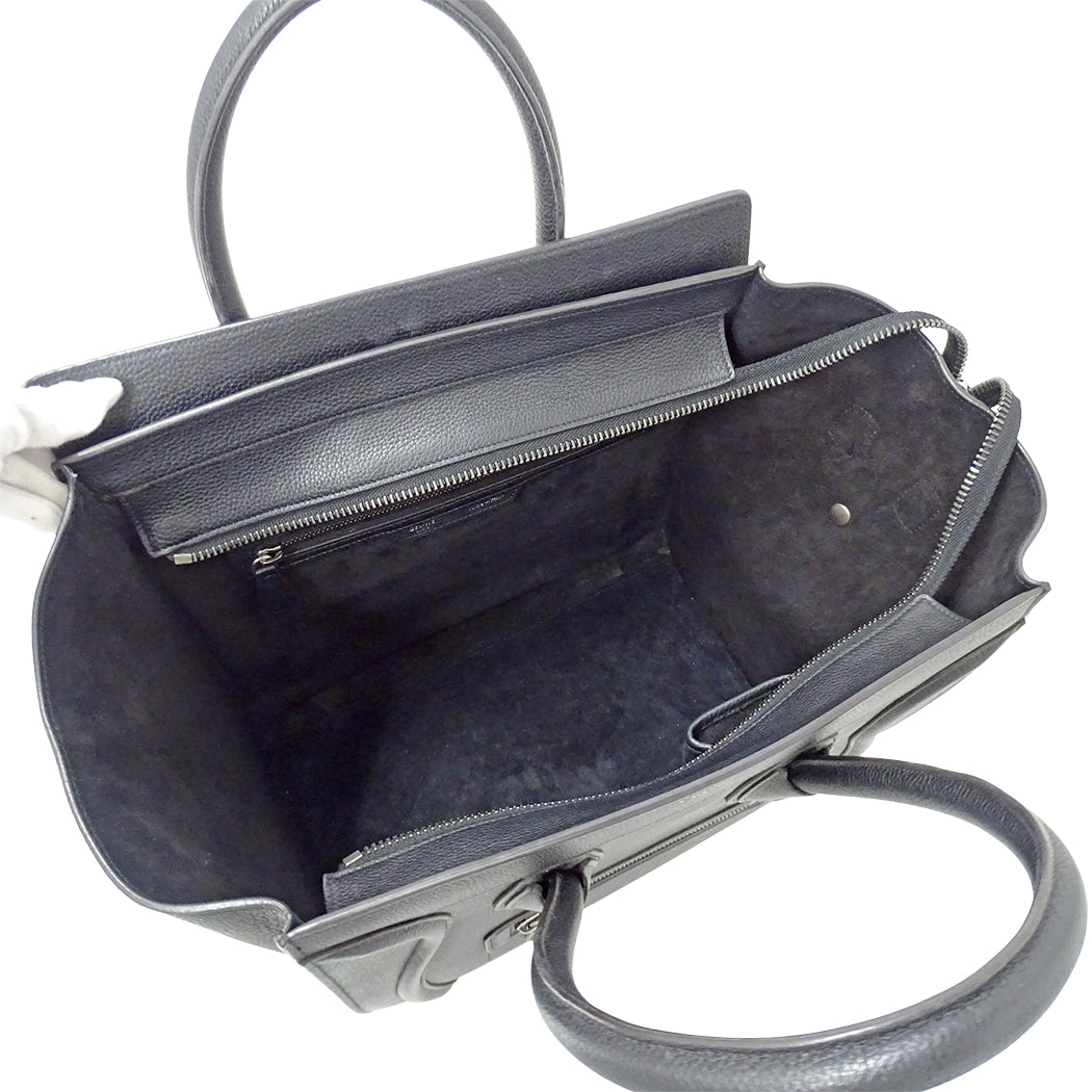 CELINE セリーヌ ラゲージ ミニショッパー ハンドバッグ ダークネイビー ブラック レザー レディース 【中古】