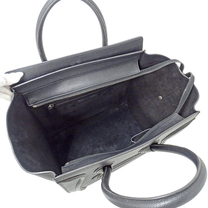 CELINE セリーヌ ラゲージ ミニショッパー ハンドバッグ ダークネイビー ブラック レザー レディース 【中古】