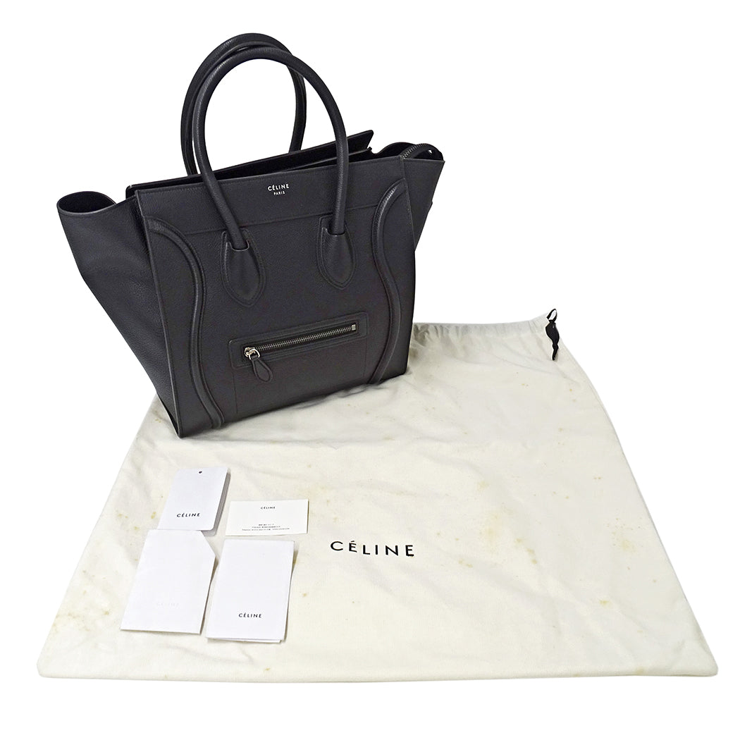CELINE セリーヌ ラゲージ ミニショッパー ハンドバッグ ダークネイビー ブラック レザー レディース 【中古】