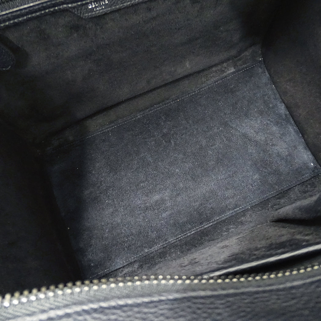 CELINE セリーヌ ラゲージ ミニショッパー ハンドバッグ ダークネイビー ブラック レザー レディース 【中古】