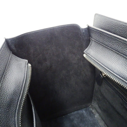CELINE セリーヌ ラゲージ ミニショッパー ハンドバッグ ダークネイビー ブラック レザー レディース 【中古】