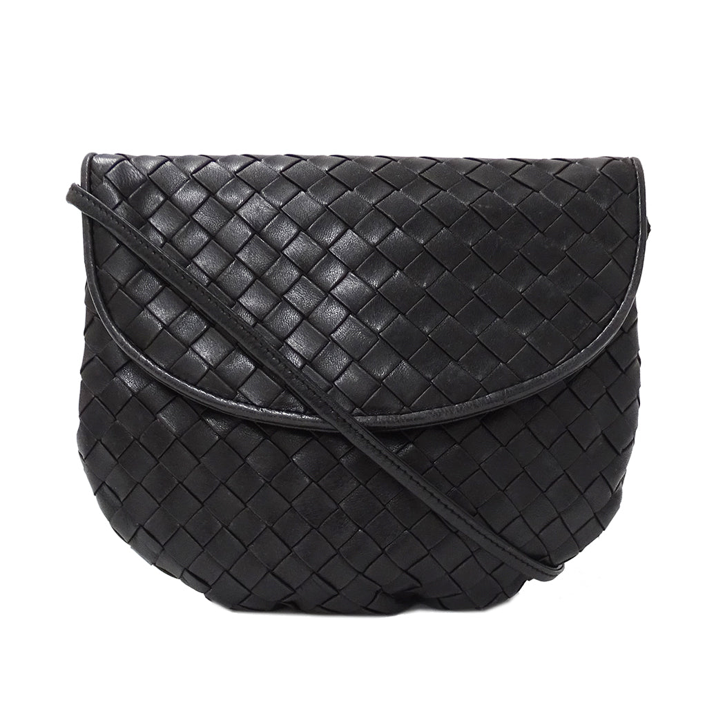 BOTTEGAVENETA ボッテガ・ヴェネタ ショルダーバッグ イントレチャート ブラック 黒 レザー レディース 【中古】