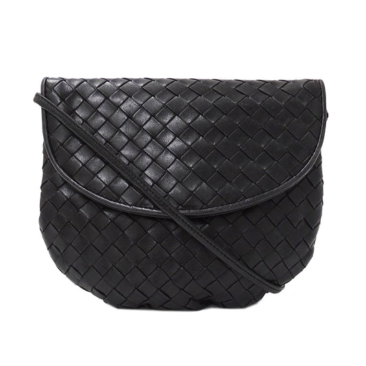 BOTTEGAVENETA ボッテガ・ヴェネタ ショルダーバッグ イントレチャート ブラック 黒 レザー レディース 【中古】