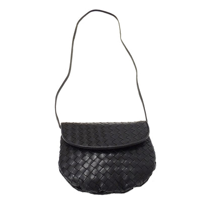 BOTTEGAVENETA ボッテガ・ヴェネタ ショルダーバッグ イントレチャート ブラック 黒 レザー レディース 【中古】