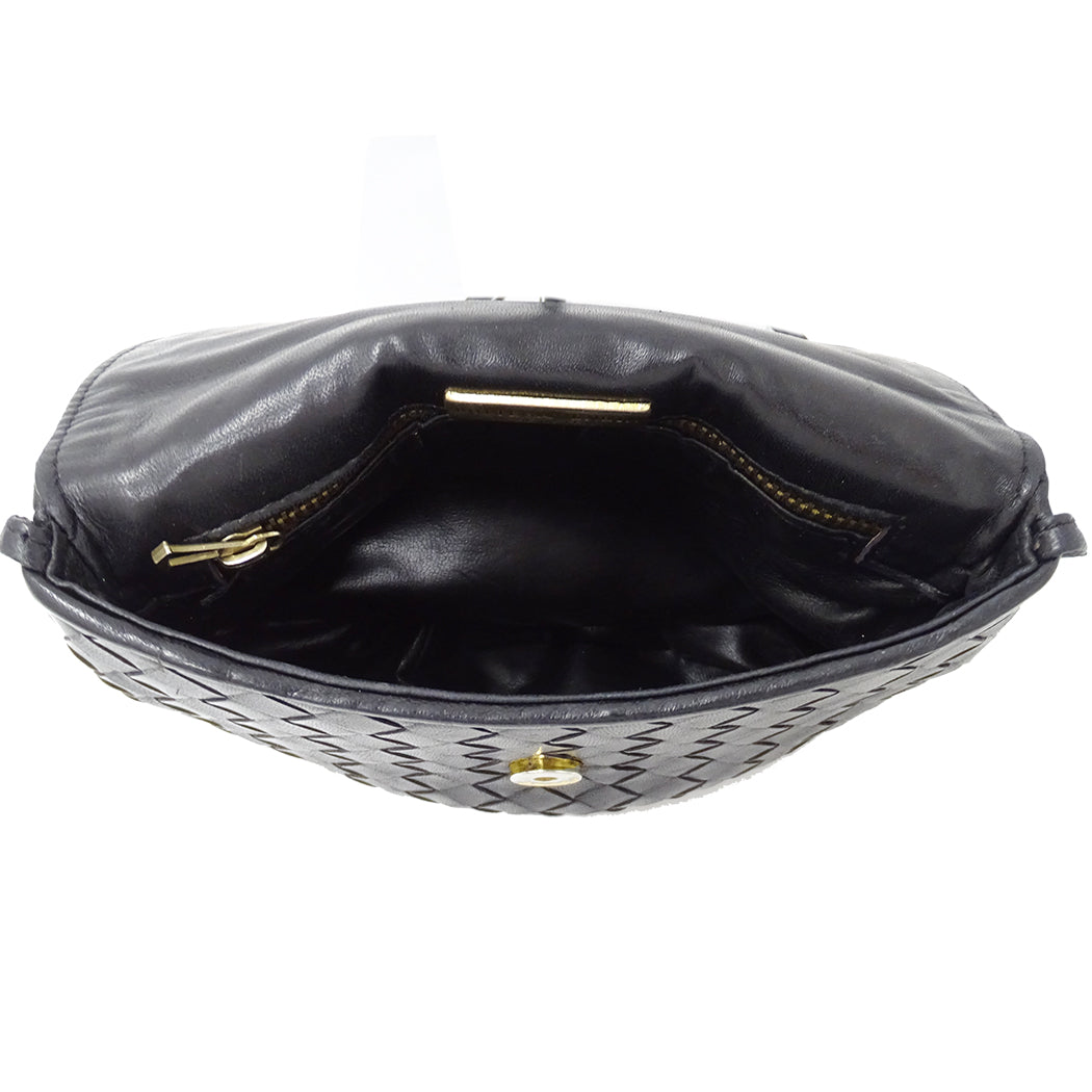 BOTTEGAVENETA ボッテガ・ヴェネタ ショルダーバッグ イントレチャート ブラック 黒 レザー レディース 【中古】
