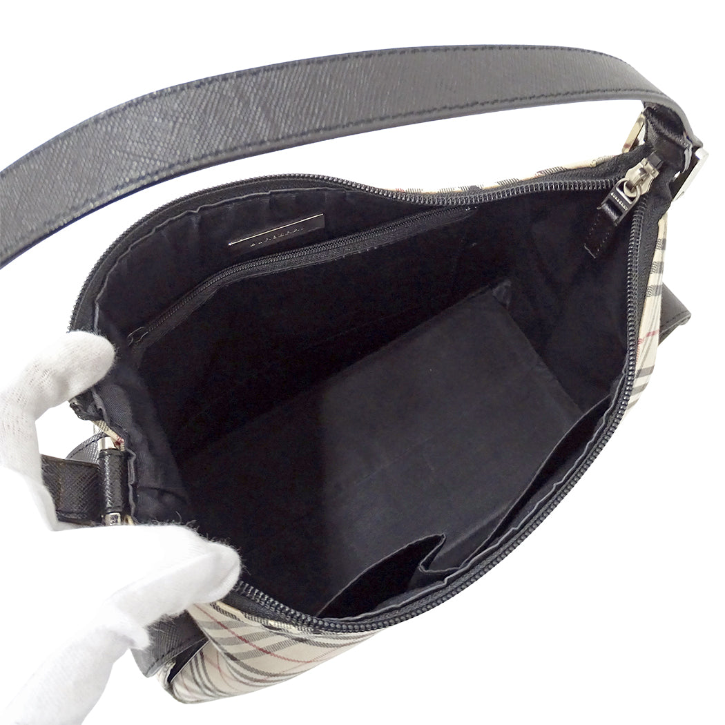 BURBERRY バーバリー ショルダーバッグ ベージュ ブラック キャンバス レディース 【中古】