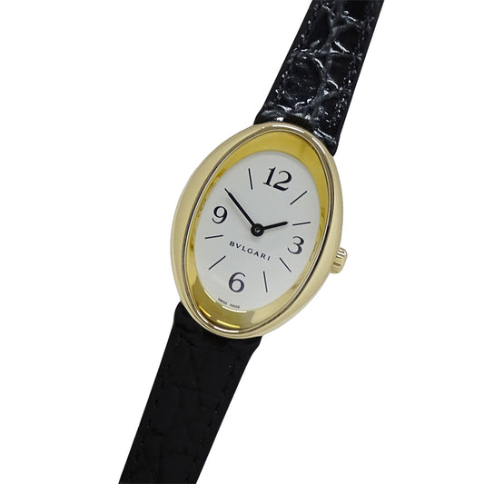 BVLGARI ブルガリ オーバル OV32G レディース 腕時計 750YG 18K レザー 磨き済み【中古】