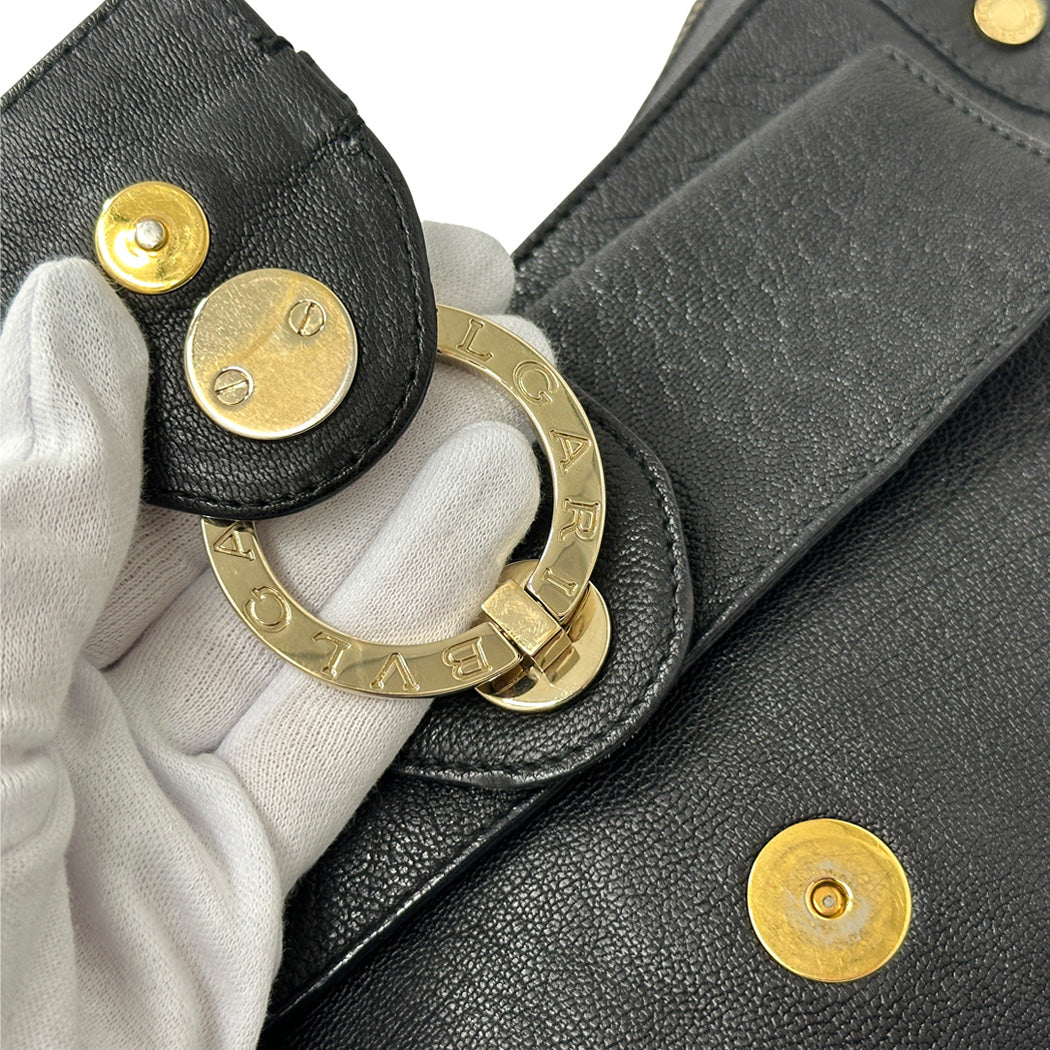 BVLGARI ブルガリ ショルダーバッグ チャンドラ ブラック ゴールド金具 レザー レディース 【中古】