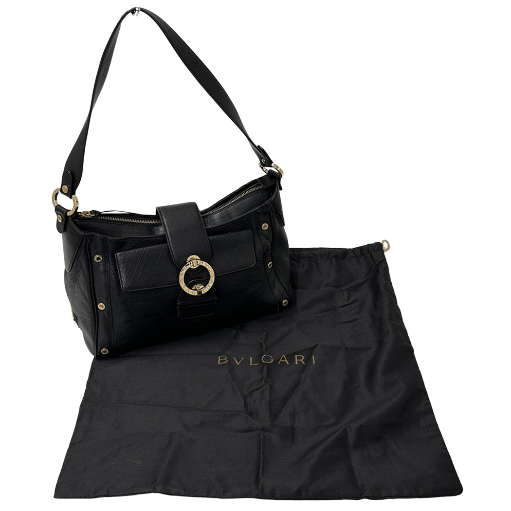 BVLGARI ブルガリ ショルダーバッグ チャンドラ ブラック ゴールド金具 レザー レディース 【中古】