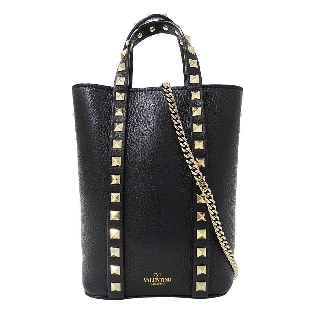 Valentino Garavani ヴァレンティノ・ガラヴァーニ 2wayバッグ ロックスタッズ ブラック ゴールド レザー レディース 【中古】