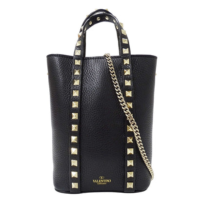 Valentino Garavani ヴァレンティノ・ガラヴァーニ 2wayバッグ ロックスタッズ ブラック ゴールド レザー レディース 【中古】