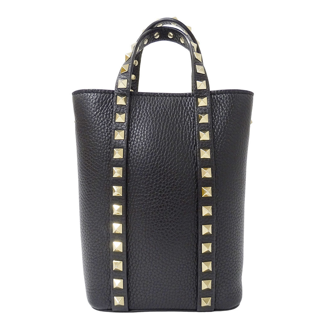 Valentino Garavani ヴァレンティノ・ガラヴァーニ 2wayバッグ ロックスタッズ ブラック ゴールド レザー レディース 【中古】