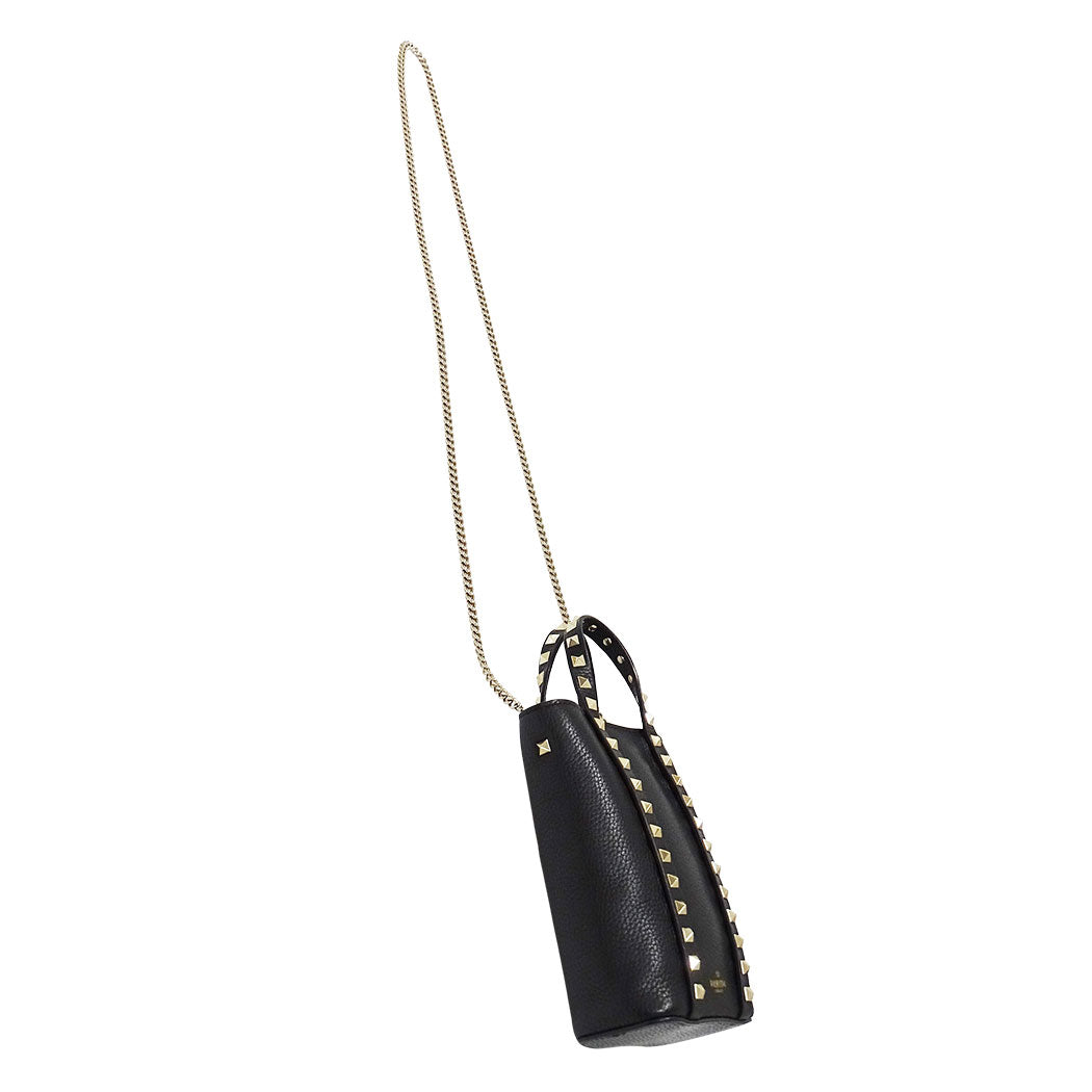 Valentino Garavani ヴァレンティノ・ガラヴァーニ 2wayバッグ ロックスタッズ ブラック ゴールド レザー レディース 【中古】