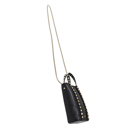 Valentino Garavani ヴァレンティノ・ガラヴァーニ 2wayバッグ ロックスタッズ ブラック ゴールド レザー レディース 【中古】