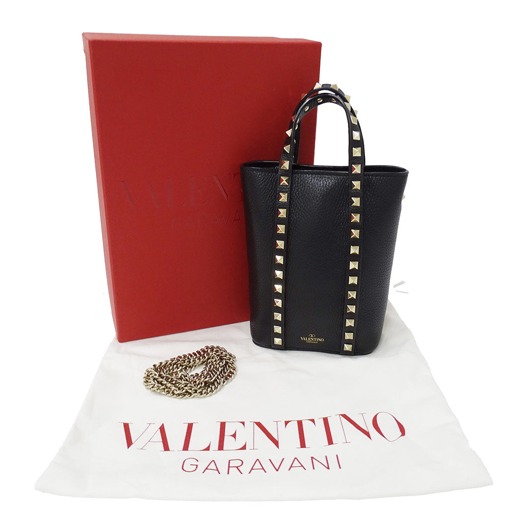 Valentino Garavani ヴァレンティノ・ガラヴァーニ 2wayバッグ ロックスタッズ ブラック ゴールド レザー レディース 【中古】