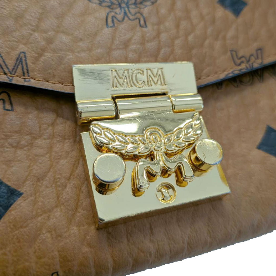 エム・シー・エム MCM ヴィセトス チェーンウォレット 長財布 コニャック ブラウン レザー レディース メンズ 【中古】