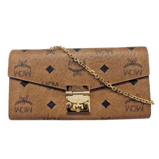 エム・シー・エム MCM ヴィセトス チェーンウォレット 長財布 コニャック ブラウン レザー レディース メンズ 【中古】