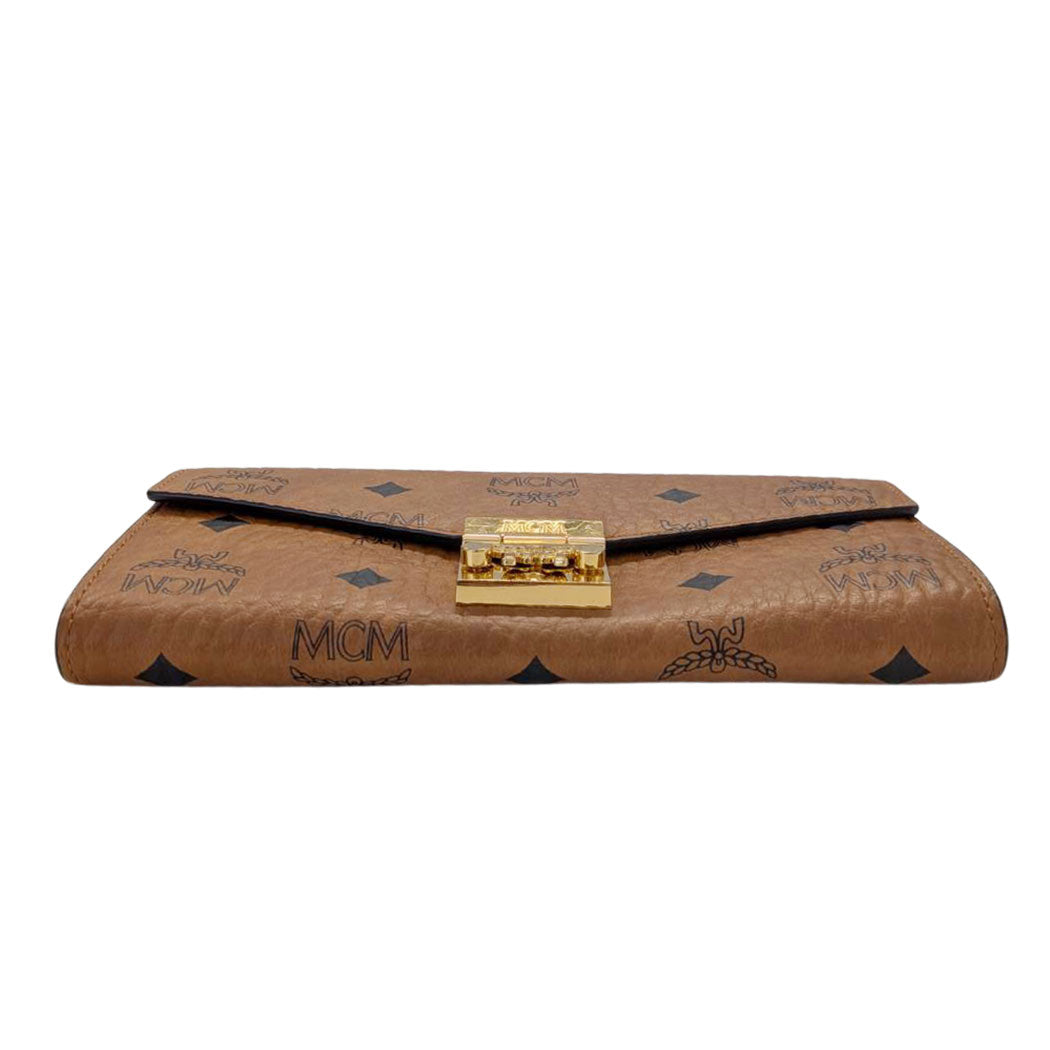 エム・シー・エム MCM ヴィセトス チェーンウォレット 長財布 コニャック ブラウン レザー レディース メンズ 【中古】