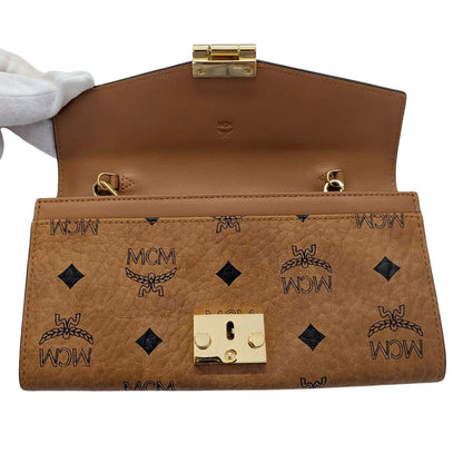 エム・シー・エム MCM ヴィセトス チェーンウォレット 長財布 コニャック ブラウン レザー レディース メンズ 【中古】
