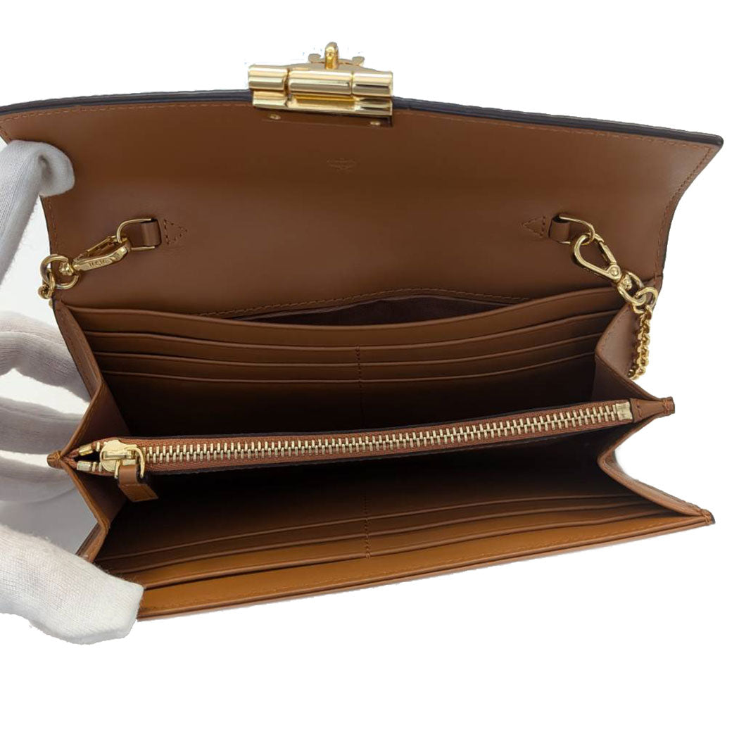 エム・シー・エム MCM ヴィセトス チェーンウォレット 長財布 コニャック ブラウン レザー レディース メンズ 【中古】