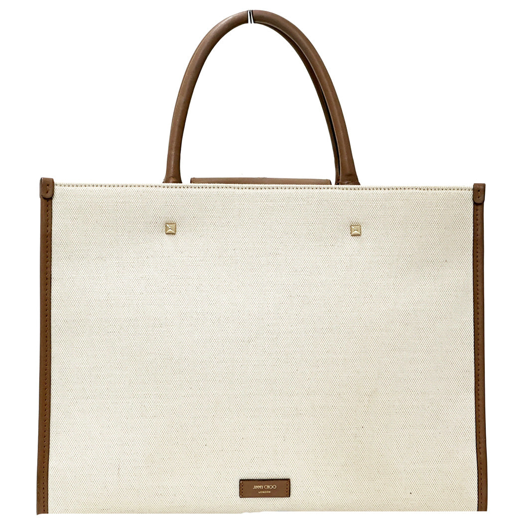 JIMMY CHOO ジミーチュウ 2wayバッグ アベニュー M ブラウン アイボリー キャンバス レザー レディース 【中古】