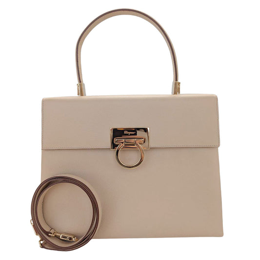 Ferragamo フェラガモ 2wayバッグ ガンチーニ ベージュ ゴールド BA-210290 レザー レディース 【中古】